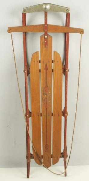 Flexible Flyer Sled.: Partial decal loss. Condition (Excellent). Size 59" L.