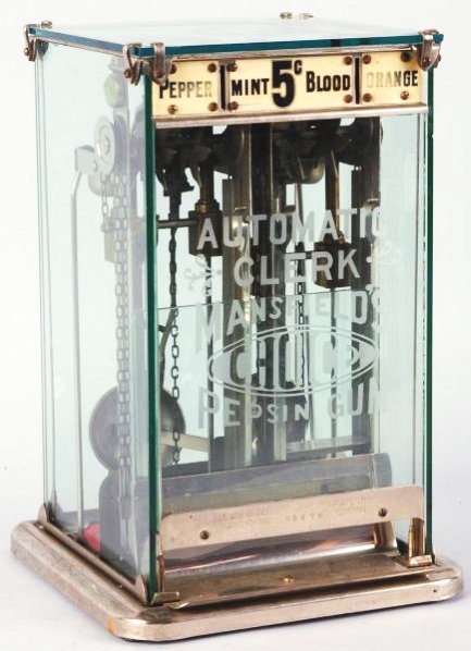Mansfield 5¢ Gum Automatic Clerk Coin-Op.: Has new marque and some gum packs. Condition (Excellent). Size 12" T.
