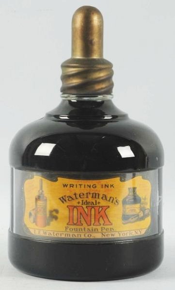 Water Mans Ideal Ink Fountain Pen Bottle.: Beautiful label. Early 1900s. Condition (Excellent). Size 13 - 1/2" T.
