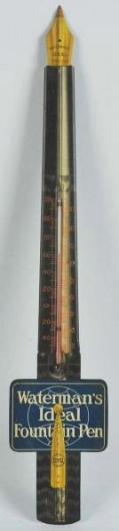 Tin Waterman's Fountain Pen Thermometer.: Beautiful early water mans thermometer in original condition. Circa1920s. Condition (Excellent). Size 19 - 1/2" L.
