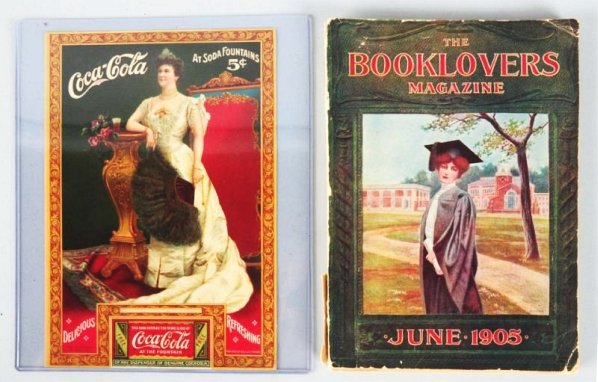 Lot of 2: Coca-Cola 1904 Large Color Ads/Coupons.: One is still undetached from the 1905 edition of The Book lovers Magazine. No wear on either. Condition (Near Mint). Size Largest: 9 - 3/4" x 6 - 1/2".