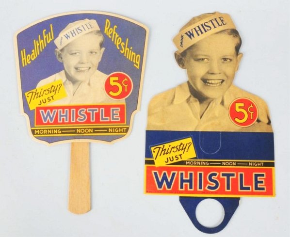 Whistle Fan and Bottle Topper.: 1940 with boy featured and little wear on either! Condition (Near Mint). Size Largest: 12 - 1/4" T.