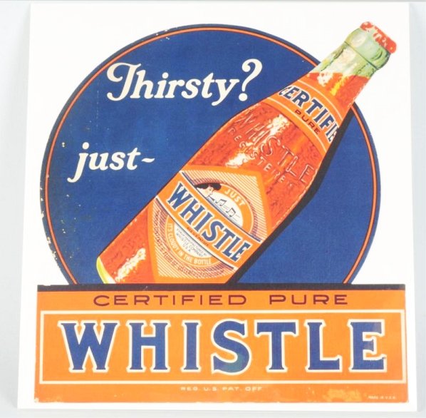 C.1920s Whistle Easel Back Cardboard Cutout.: A few small color nicks in bottom and left side portions. Only light wear or soiling. Condition (Very Good Plus). Size 18" x 16 - 3/4".