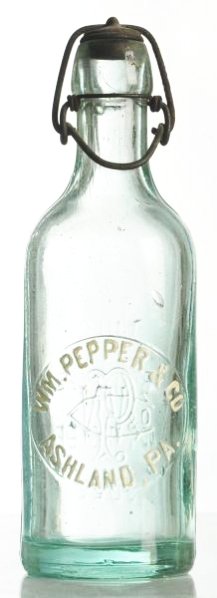 Wm. Pepper & Co. Hutch Style Bottle.: C. 1905 and is a beautiful bottle with no wear and the original closure. Condition (Near Mint). Size 8 - 1/4" T.