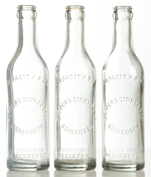 Lot of 3: Peppers Ginger Ale Straigh Sided Bottle: Little wear. Condition (Near Mint). Size Each: 9" T.