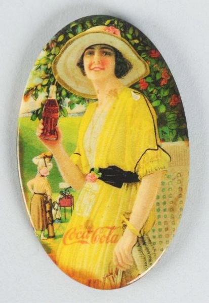 1920 Coca-Cola Pocket Mirror.: Small spots and light wear with edge stains at bottom and left side. Condition (Very Good). Size 2 - 3/4" T.