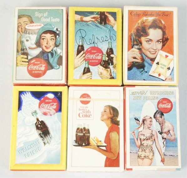 Lot of 6: Unopened & Sealed Coca-Cola Card Decks.: All are strong condition boxes. Condition (Near Mint). Size Each: 3 - 1/2" x 2 - 1/2".