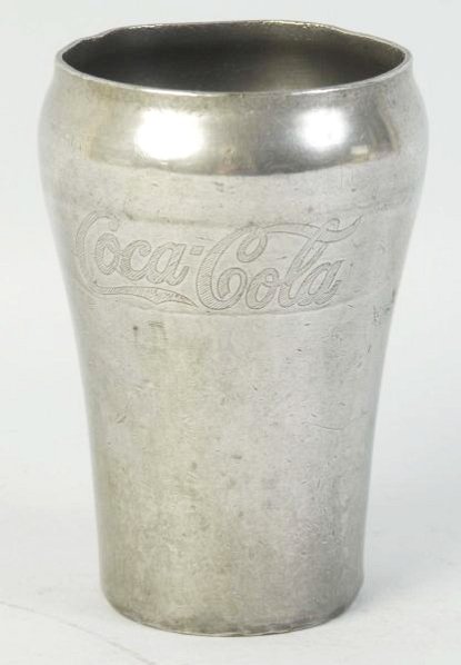 1930s Coca-Cola Pewter Glass.: Base and rim dents with body nicks and wear. Condition (Very Good). Size 4" T.