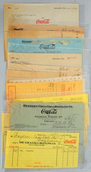 Lot of 13: Coca-Cola Billheads & The Like.: Teens-30s, with some interesting pieces. Condition (Very Good - Excellent). Size Largest: 8 - 1/4" x 7".