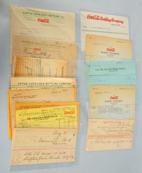 Lot of 14 Asst. Coca-Cola Billheads.: 1906-50s, with most pre-1930. Some neat graphics, etc. Condition (Very Good - Excellent). Size Largest: 9" x 7".