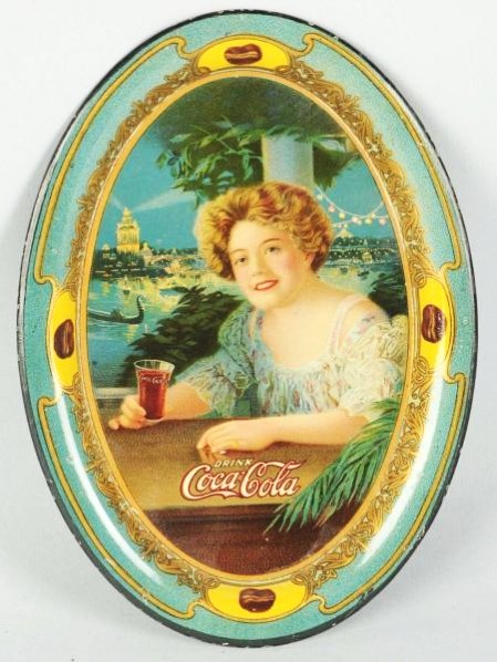 1909 Coke Oval Tip Tray.: Small rim nicks only with a few most tiny shallow dents at bottom of center. Condition (Near Mint). Size 6 - 1/4" T.