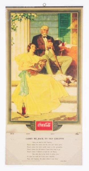 1934 Coca-Cola Calendar.: Complete and unused, with metal strip, full pad, and cover sheet small rust stains in a few spots and on staples light soiling and edge wear of a modest degree only. Condition (Excellent). Size 24 - 3