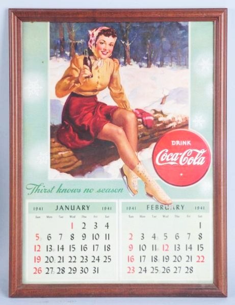 1941 Framed Coca-Cola Calendar.: A few small spots and minimal wear only. Condition (Near Mint). Size Framed: 22" x 16 - 1/4".