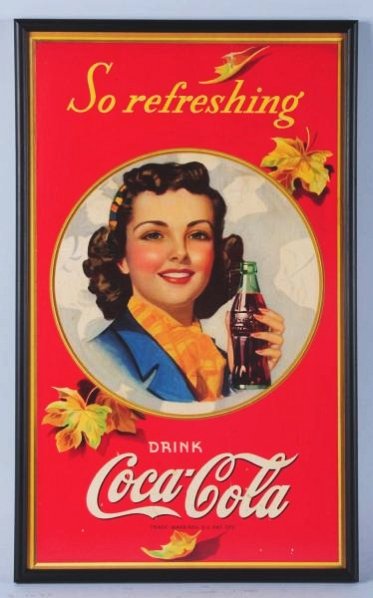 1941 Coca-Cola Small Poster.: Framed under plexi lightly soiled and discolored, with a few scratches and small marks Condition (Very Good). Size Framed: 28" x 17".