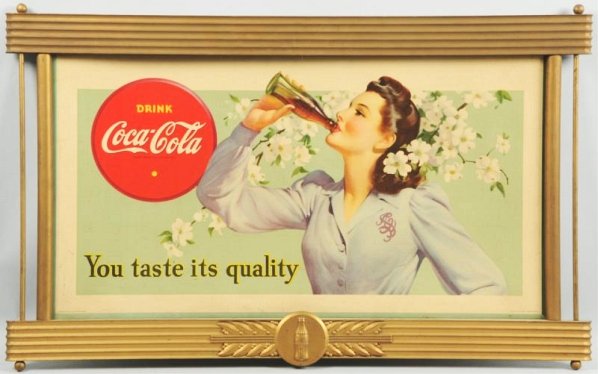 1942 Small Coca-Cola Poster.: With original Kay frame medium soiling, light surface marks, small upper right corner bend line. Condition (Very Good Plus). Size Framed: 41 - 1/4" x 25 - 3/4".