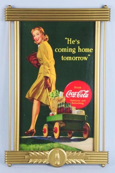 Rare 1944 Small Coca-Cola Poster.: Framed in a remake frame, but very nice poster is fabulous and quite clean and bright with just a few tiny surface nicks or marks! Lightest soiling and wear otherwise. Condition (Excellent - Near Mint