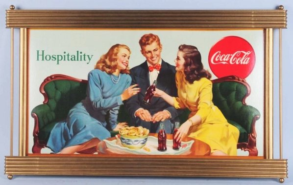 1947 Small Coca-Cola Poster in Newer Frame.: Mild warping with a few small marks or rub spots only Condition (Near Mint). Size Framed: 25 - 3/4" x 41 - 1/2'.