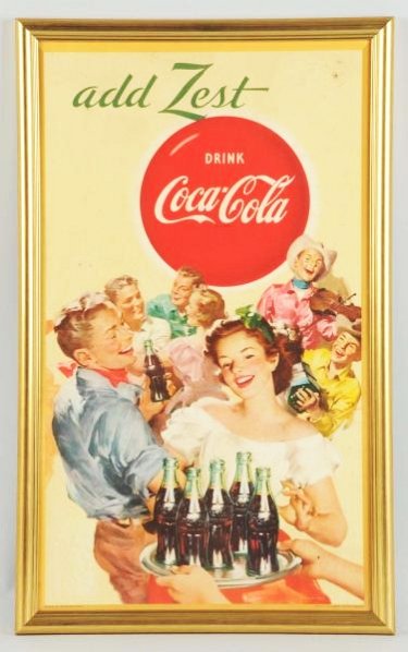 1951 Small Coca-Cola Poster.: Framed under glass a few mild bends, two small nail holes, mildew spots and light soiling. Condition (Very Good PLUS). Size Framed: 28 - 1/2" x 17".