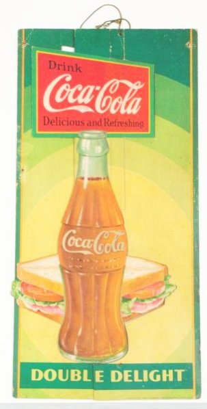 Scarce 1932 Coca-Cola Cardboard Dimensional Cut.: A few bends and two nail holes at top sides, with soiling and slight fading. A few rubs and marks otherwise. Condition (Good - Very Good). Size 20" x 10".