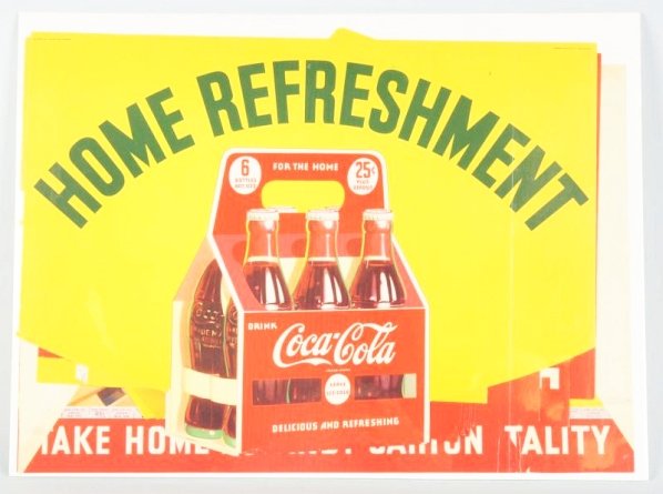 1941 Coca-Cola Grocery Store Complete Banner Set.: Include the instructional envelope and is designed to extend 20 feet or more, is two-sided, plus includes three large window signs. Never used and only minimal storage wear. Condition (Near Mint). Siz