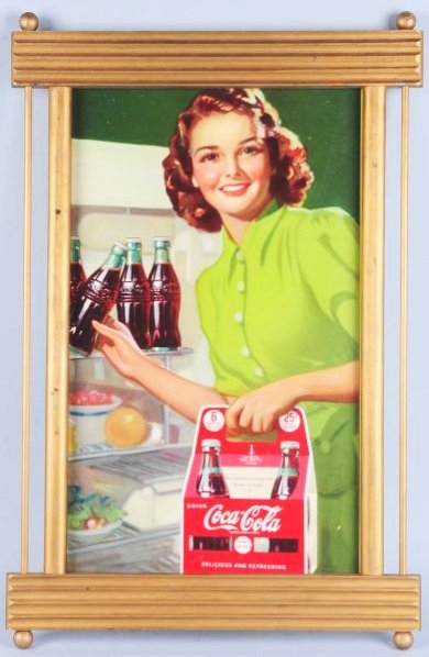 Small Coca-Cola Poster With A Newer Frame.: Good looking and classic image with a few light scuffs, scratches, small marks. Condition (Excellent). Size Framed: 32 - 3/4" x 21".