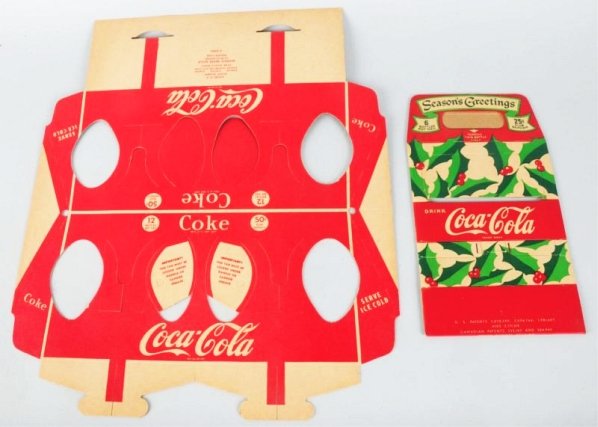 Lot of 2: Cardboard Coca-Cola 6-Pack Carriers.: Both like new and unused. Condition (Near Mint PLUS). Size Largest: 22 - 1/4" x 18 - 1/2".