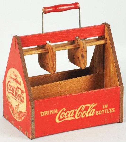 1940's Coca-Cola Wooden Carrier.: Original bottle separators and great paint. A few minor rubs and light wear. Condition (Excellent). Size 8" T.