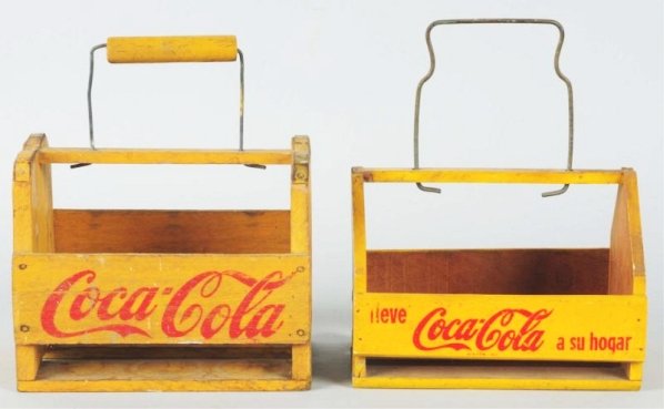 Lot of 2: Foreign 1940s Coca-Cola Wood Carriers.: Moderate wear and light soiling Not common survivors! Size Largest: 8 - 1/4" L.