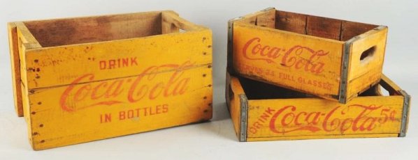 Lot of 3: Asst. Coca-Cola Wooden Crates.: C. 1920's - 40's and all are forms not seen that often lighter wear to average wear. Condition (Very Good - Excellent). Size Largest:17 - 1/4" x 10 - 1/2" x 9 - 1/4"