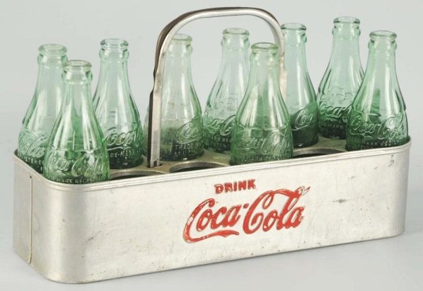 1940s-50s Coca-Cola Uncommon 12-Pack Carrier.: Aluminum with a few shallow dents and light overall wear Condition (Excellent). Size 14 - 1/2" L.