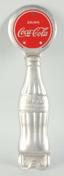 1940s Coca-Cola Aluminum Door Pull Handle.: Very clean and bright with a small touched-up spot of red on left screw hole, possibly factory done. Condition (Near Mint). Size 10 - 3/4" T.