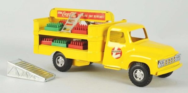 1950s Buddy L Coca-Cola Truck.: A beautiful truck with only a few tiny nicks and a few scratches and glue spot on top cargo panel on one side. Condition (Excellent - Near Mint). Size 14 - 1/2" L.