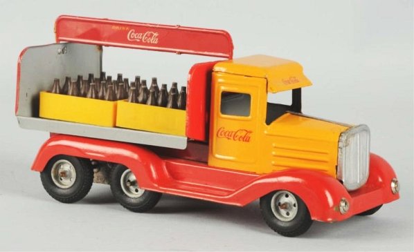 Impressive 1949 Coca-Cola Gozo Toy Truck.: Made in Germany. Clean and bright example. With just a few nicks and light wear. Small scratch and shallow dent on rear coke panel. Condition (Excellent). Size 8 - 1/4" L.