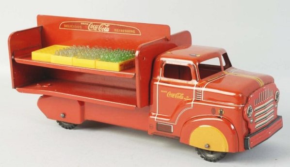 1950's Rare Marx Coca-Cola Truck.: Canadian version with slight fading and a few spots on one side of the top cargo floor. Just light overall wear. Condition (Very Good). Size 12 - 3/4" L.