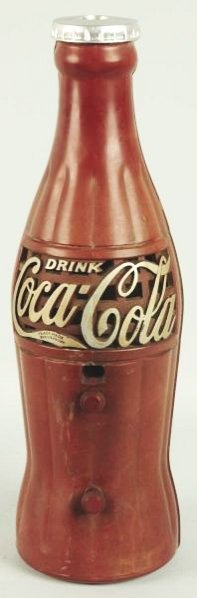 1930s Coca-Cola Bottle Radio.: Repainted cap and rebuilt partially there and at top of neck on one side/half. Some color differences are the result at rebuilt areas. Other parts of radio show color fade and touchup in a few small p