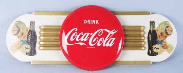 1950s Coca-Cola Button on Wings.: Button is a beautiful original with no wear and the wings are reproduction and complement overall display. Condition (Near Mint Plus). Size 32 - 1/2" L.