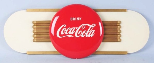 1950s Coca-Cola Button and Wings.: The wings are quite clean, as is the button with just miniscule wear or edge marks. Condition (Near Mint). Size 32" L.