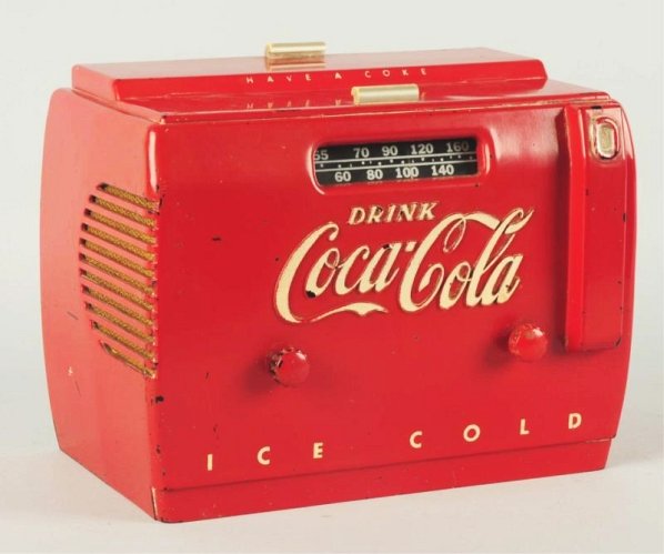 1950s Coca-Cola Cooler Radio.: All original and average to moderate paint chips and nicks, with wear. Condition (Very Good). Size 11 - 1/2" L.