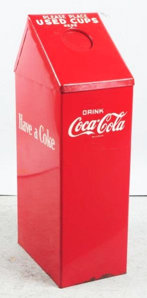 40s-50s Coca-Cola Used Cup Trash Can.: Totally original paint and so much stronger than what is normally found when you occasionally see one of these cans! Only minor base edge chips and light surface marks or scratches. Condition (Excelle