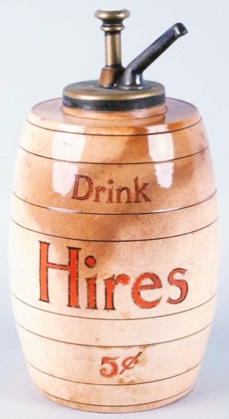 Hires Root Beer Barrel Dispenser.: Five cent variation. Some moderate staining throughout. Original dispenser. Condition (Very Good - Excellent). Size 14" T.