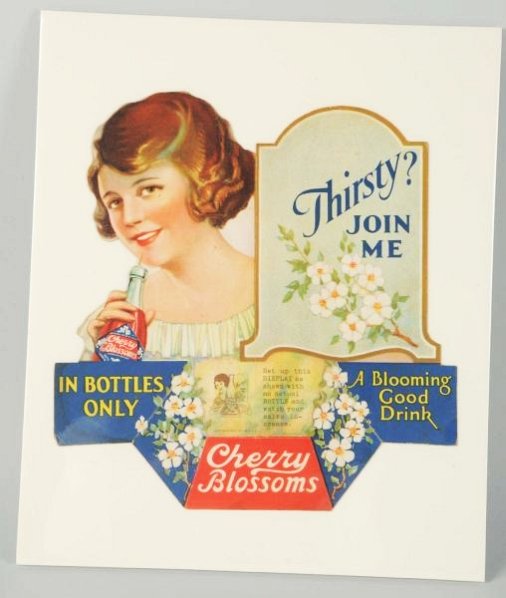 1920s Cherry Blossoms Folding Bottle Display.: Great art and just a few small edge marks. Condition (Near Mint). Size 9 - 1/2" T.