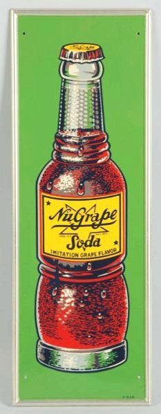 Tin Nu-Grape Soda Bottle Sign.: Bright and shiny with no wear. Condition (Near Mint Plus). Size 21 - 3/4" x 7 - 3/4".