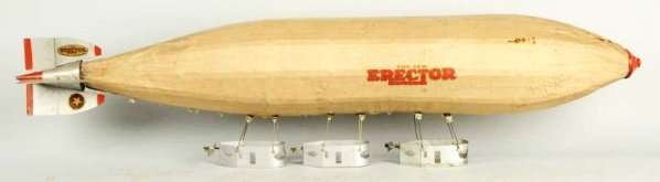 Vintage Erector Zepplin Set No.8.: Made by A.C. Gilbert. Comes in original wooden box with beautiful color label on inside of top lid. Box does have some scratching and wear throughout. Label has some creasing and wear. Zeppelin is bui