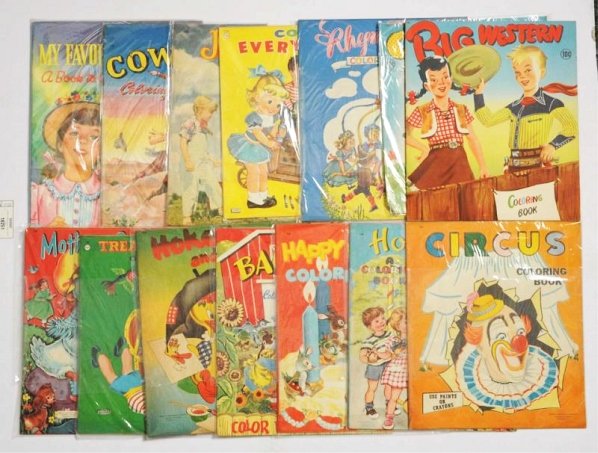 Lot of 13: Abbot Publishing Coloring Books.: This lot is from the Samuel Lowe publishing archive. Titles in this lot includes Big Western, Circus, Hokey and Pokey and 10 other titles. All coloring books in this lot carry the Abbot Publishing imp