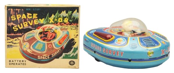 Battery Operated Blue Space Survey.: Made in Japan by Masudaya, working. Has box. Size 9" L.