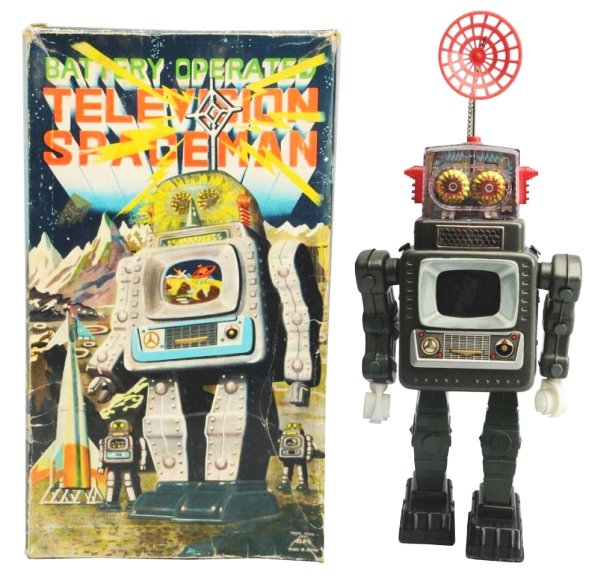 Battery Operated Television Space Man with Box.: Made in Japan by ALPS, working. Has box. Size 11" T.