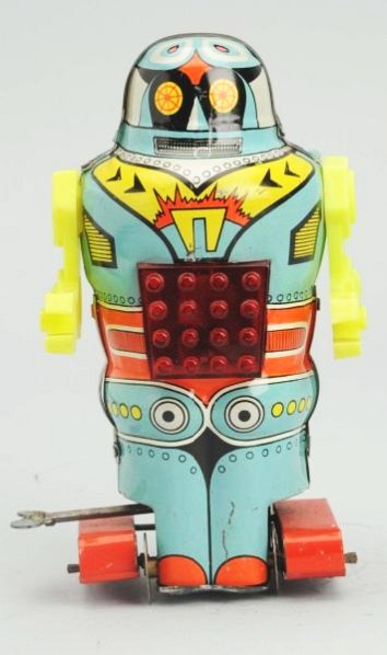 Tin Litho Wind-up Sparking Robot.: Made in Greece. Working. No box. Some scratches throughout and one arm is disconnected. Toy (Very Good - Excellent). Size 6 - 1/4" T.