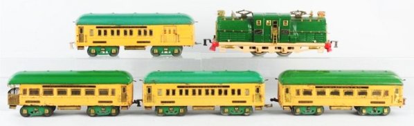 American Flyer No.4637 Shasta Passenger Train Set: Pre-war. Standard gauge. Includes No.4637 electric style engine which is restored and four passenger cars. A No.4340 club, a No.4341 pullman car, a No.4343 observation car, and a No.4342 observation c