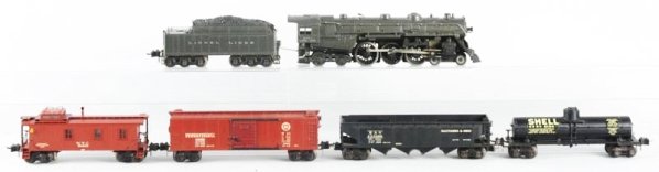Lionel No.763 Engine with 5 Cars.: Lionel No.763E steam locomotive with rare grey coal pile tender. Locomotive good and straight complete and all original. Very clean and attractive. Tender complete and all original very clean and attr
