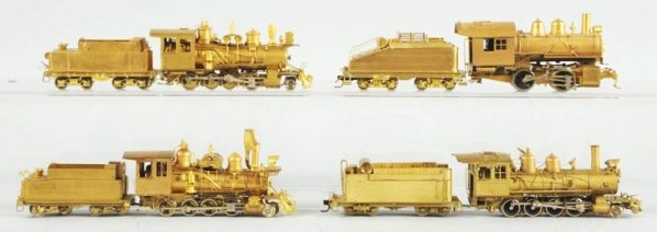 Lot of 4: Brass HO Train Engine & Tender Combos.: Marked Samkongsa Korea. Some minor wear. Condition (Excellent). Size Largest: 4 - 1/2" L.